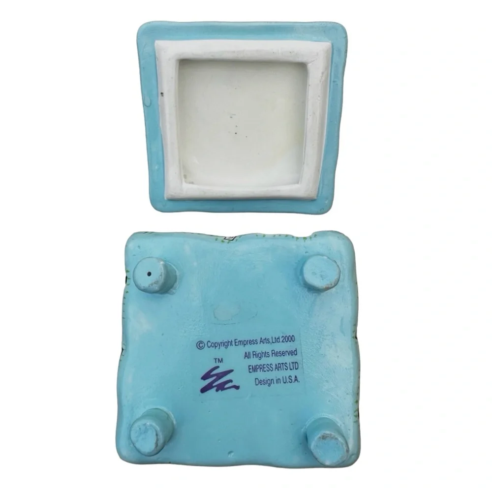 EMPRESS ARTS Blue Ceramic Trinket Box 3”x3” THERE IS NO PLACE LIKE HOME Lidded